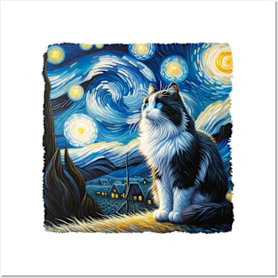 Snowhshoe Starry Night Inspired - Artistic Cat Posters and Art